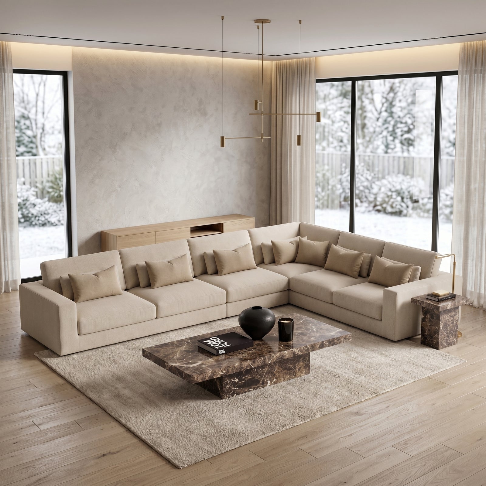 Beige L-Shape Modular Sofa