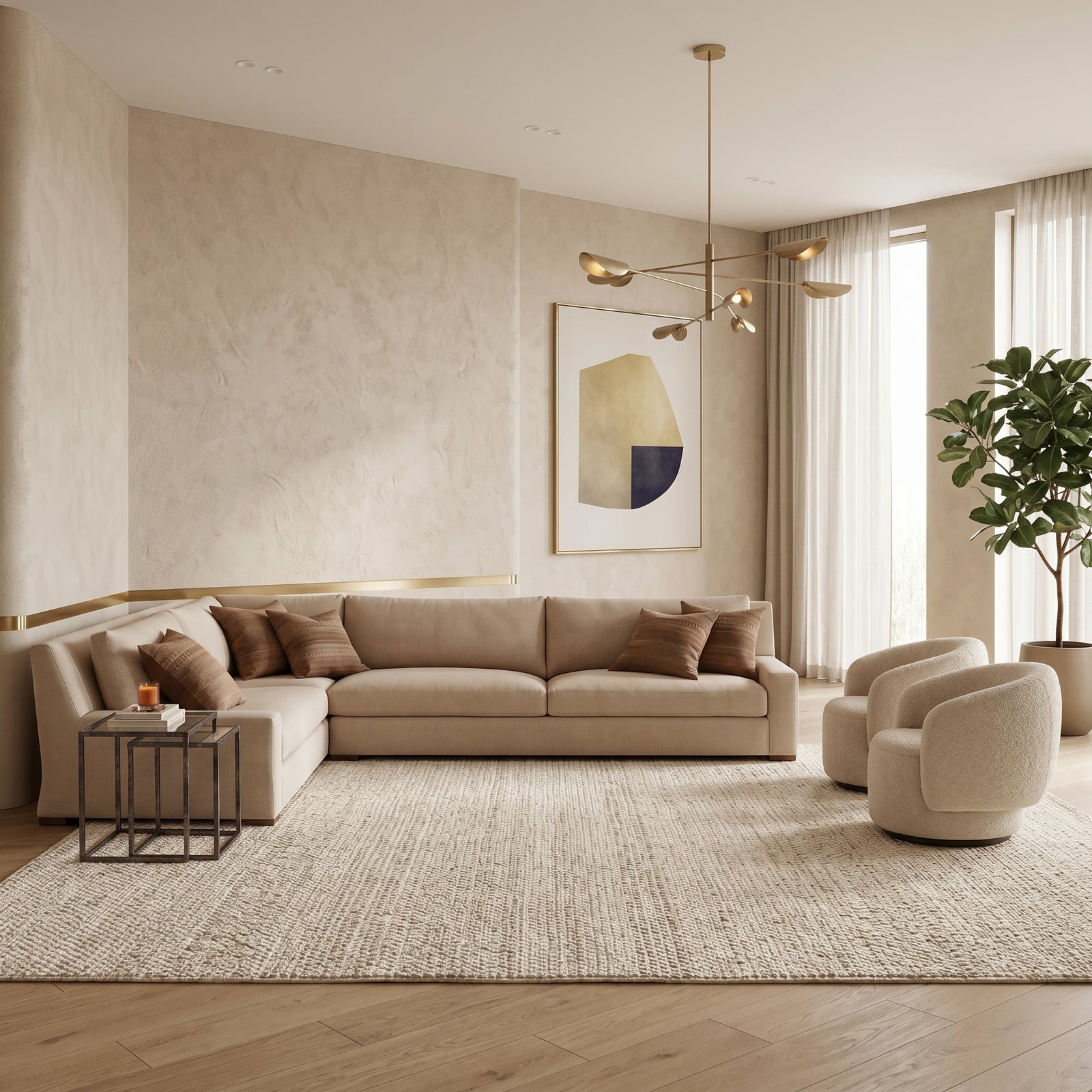 Beige Sectional Sofa Set