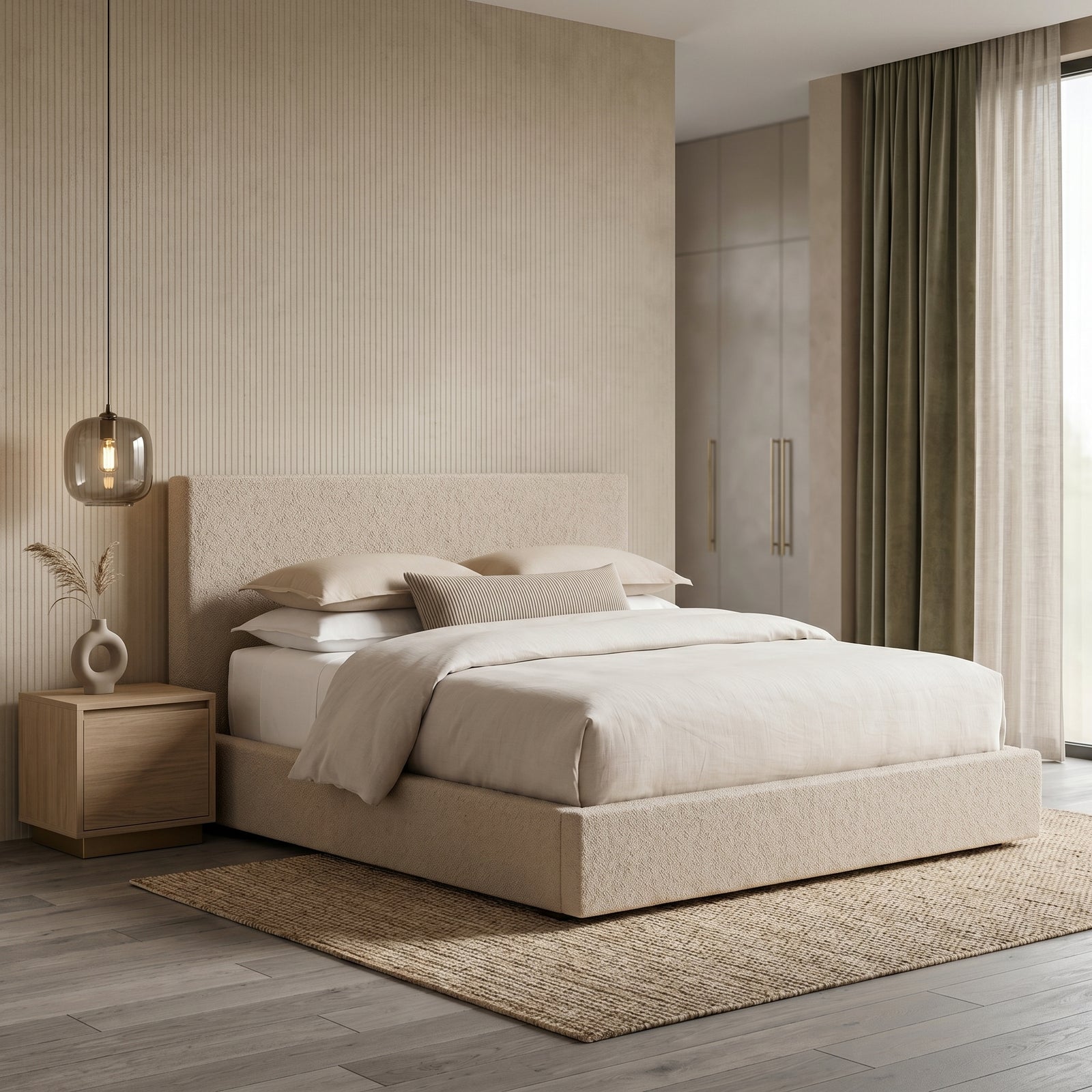 Bouclé Upholstered King Platform Bed