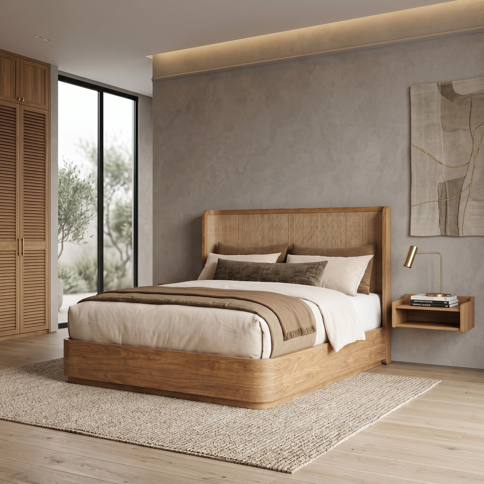 Oak Cane Platform Bed