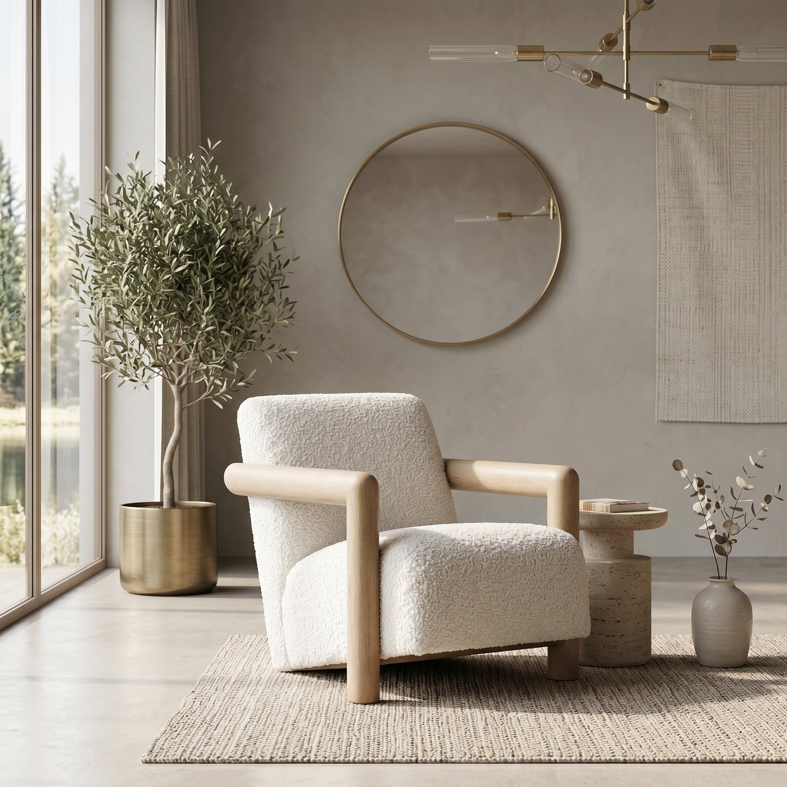 Bouclé Oak Armchair