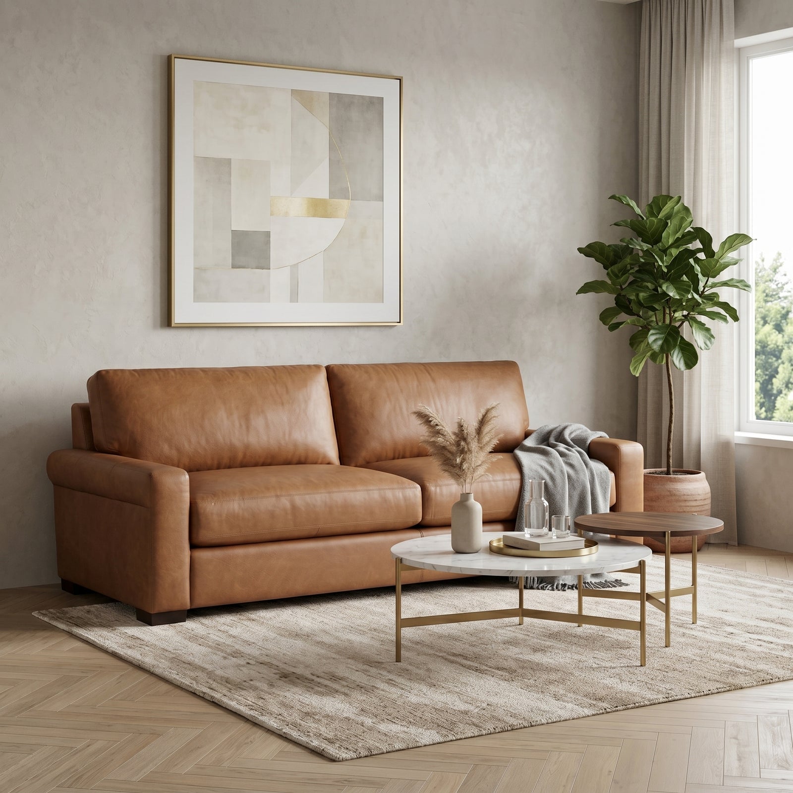 Cognac Leather Sofa