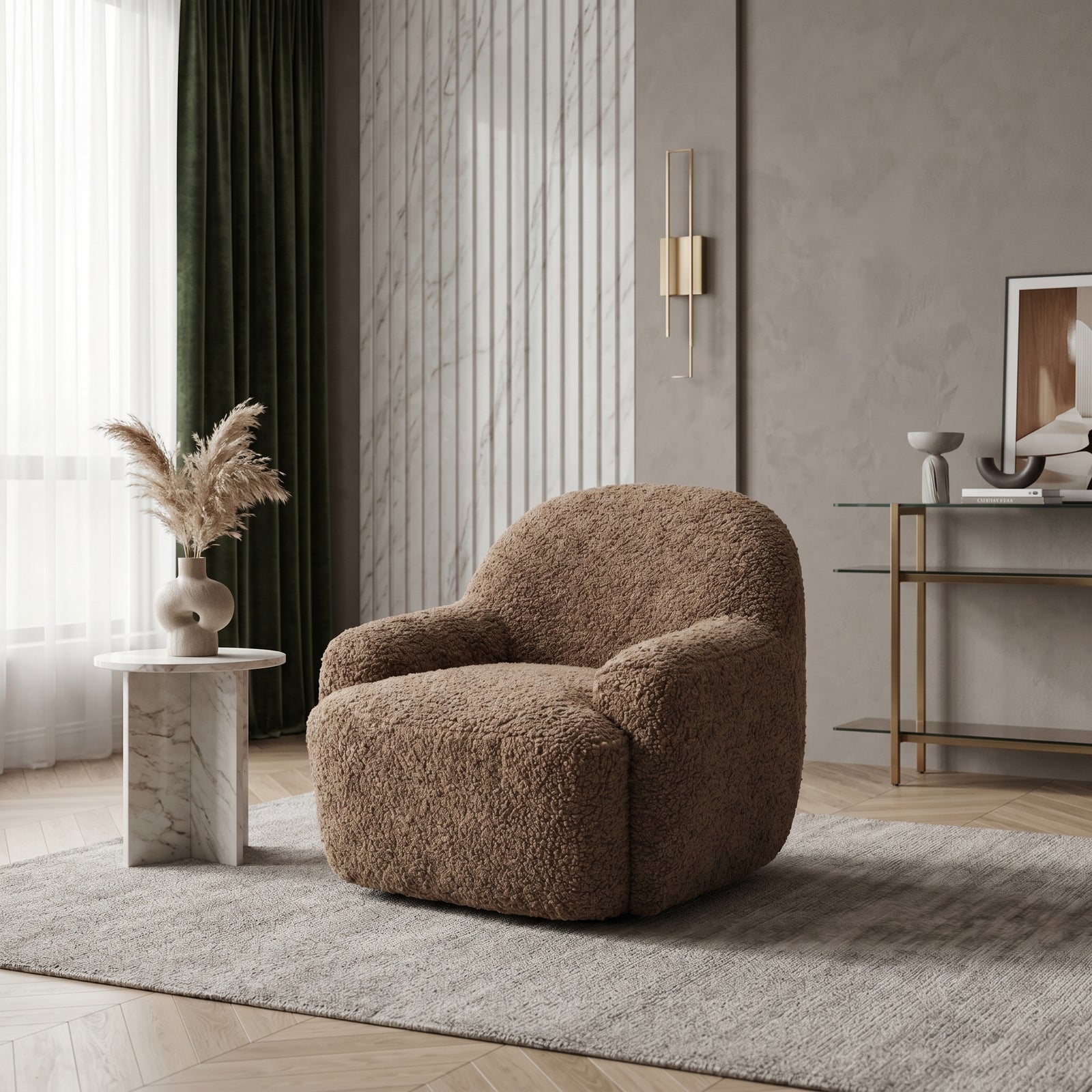 Brown Boucle Armchair