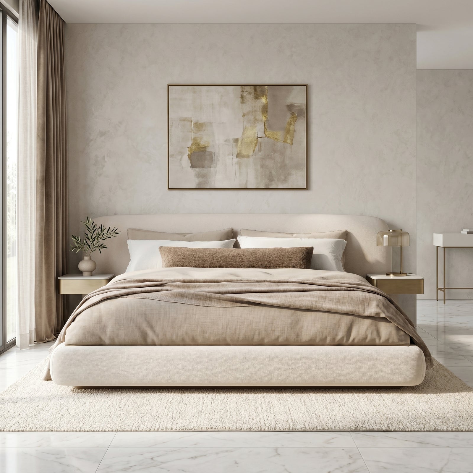 Cream Upholstered Bed