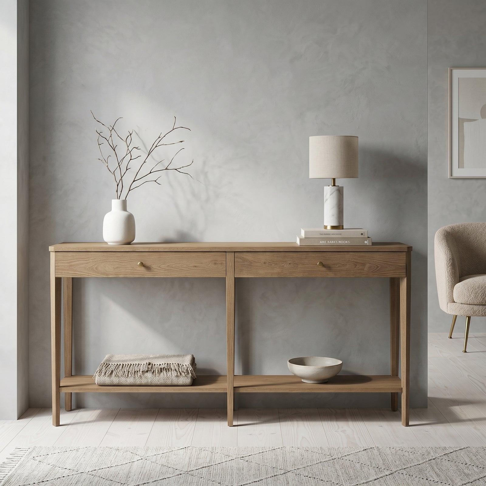 Oak 2-Drawer Console Table