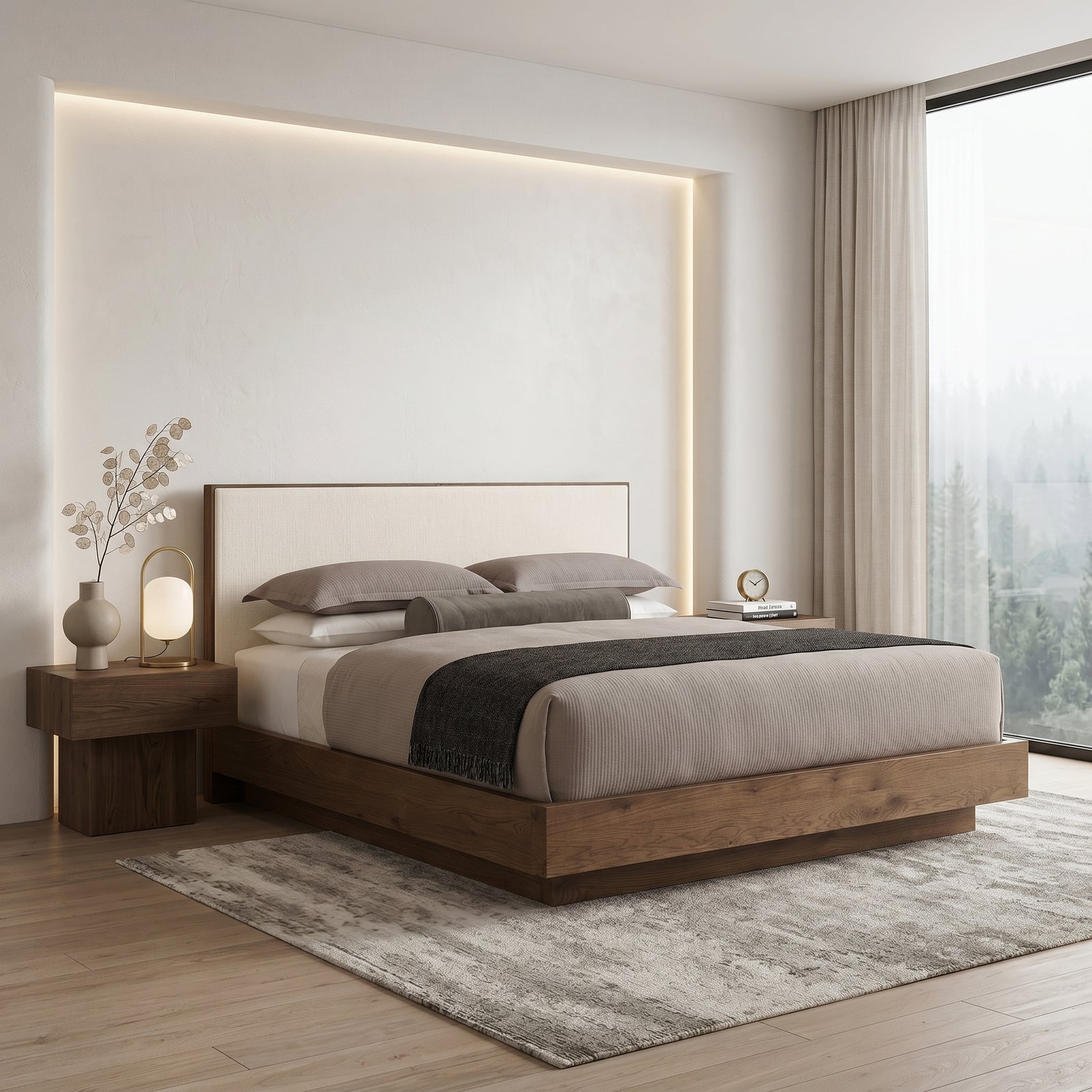 Walnut Upholstered Bed