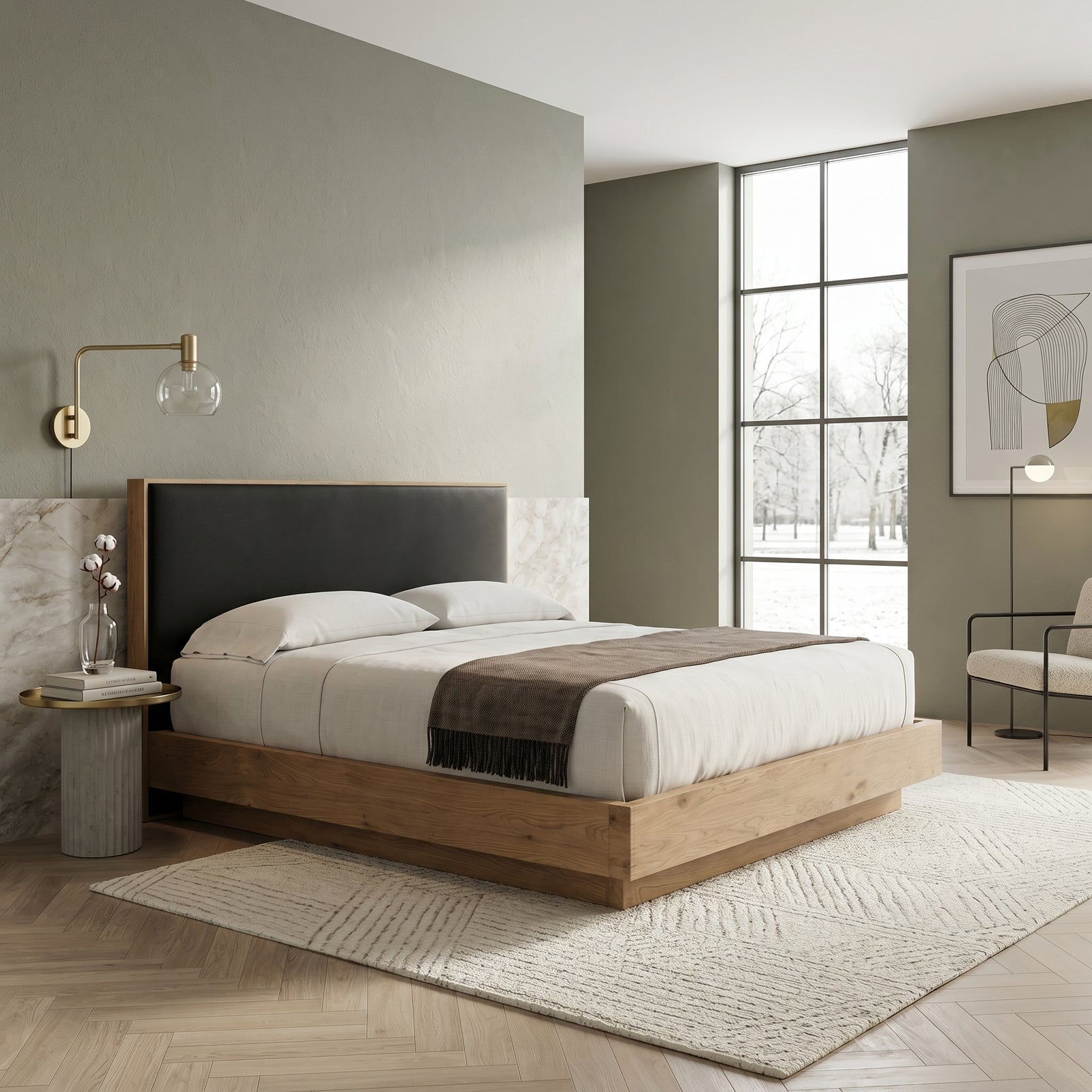 Oak Wood Platform Bed Frame