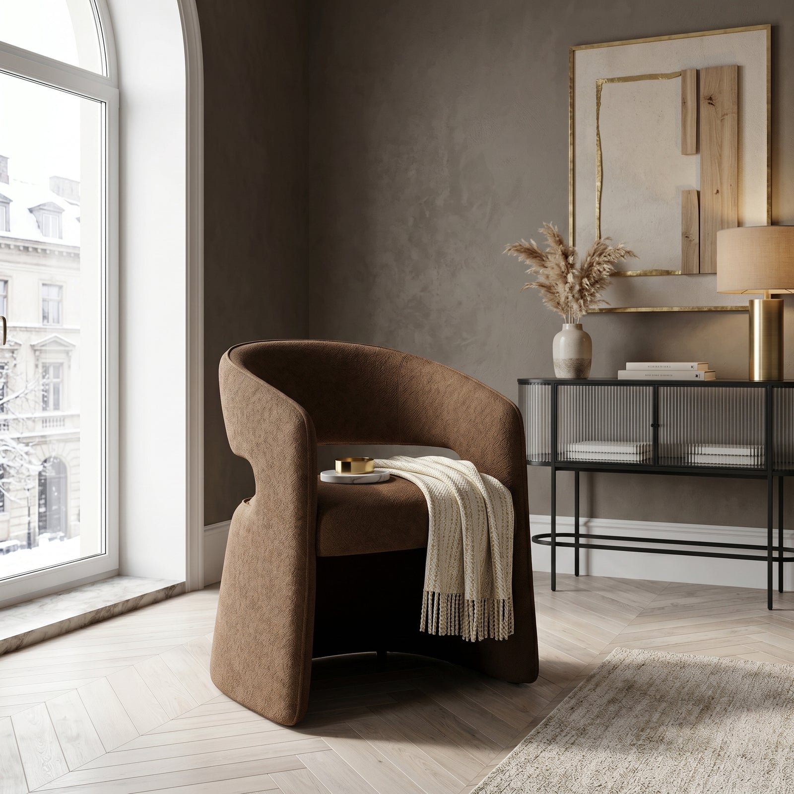 Brown Sculptural Armchair
