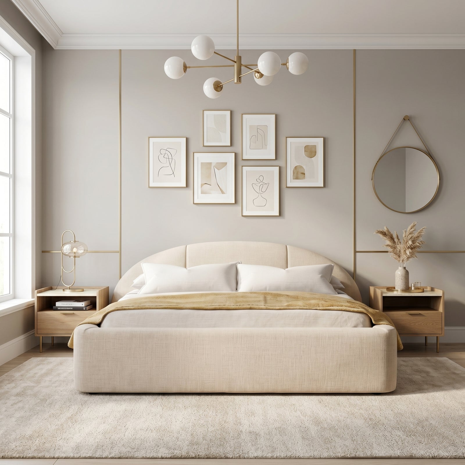 Linen Curved Queen Bed Frame