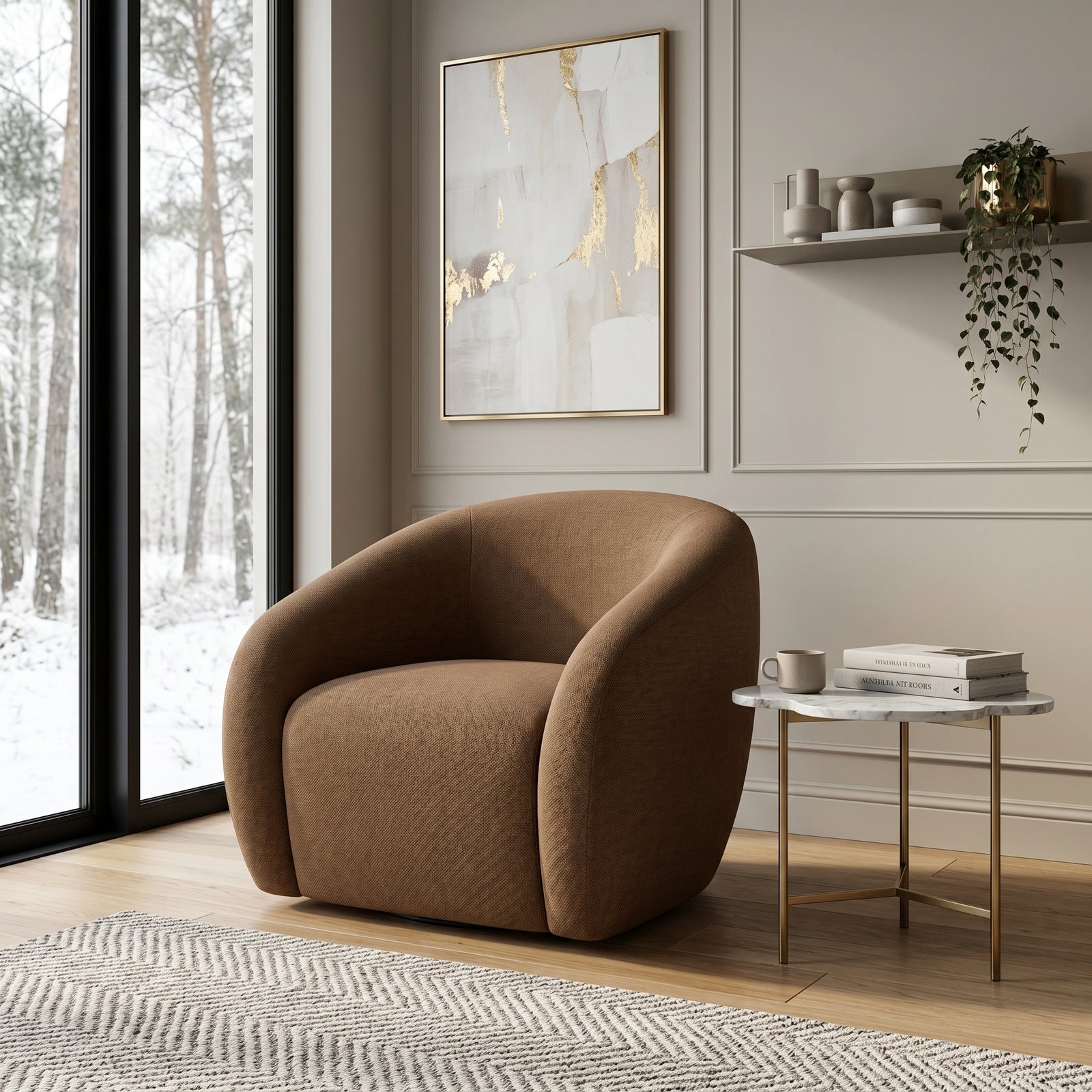 Curved Brown Armchair