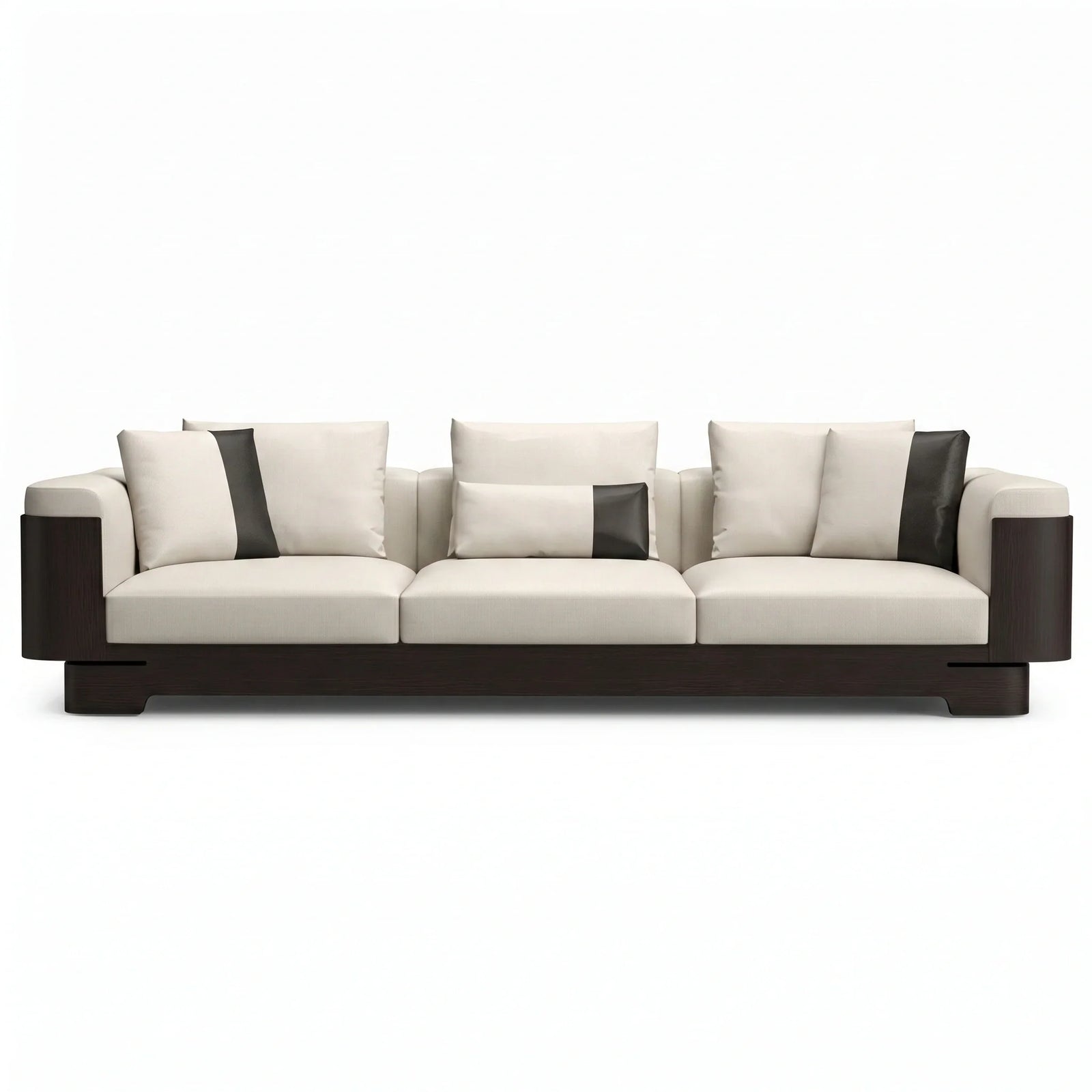 Beige Wood Base Sofa