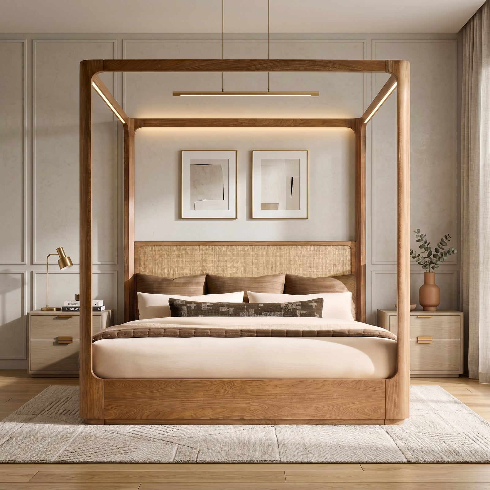 Walnut Cane Canopy Bed