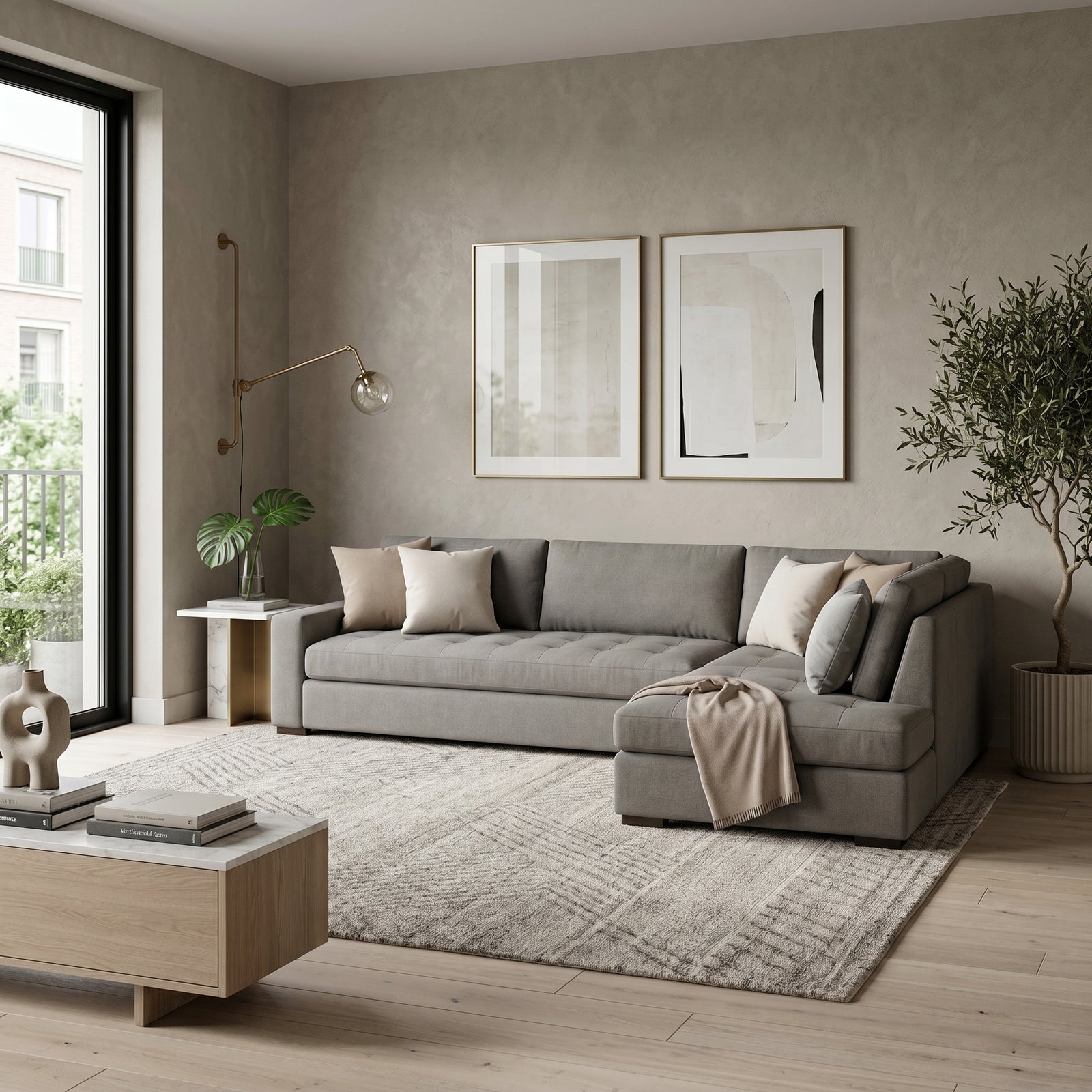 Grey Tufted Sectional Sofa