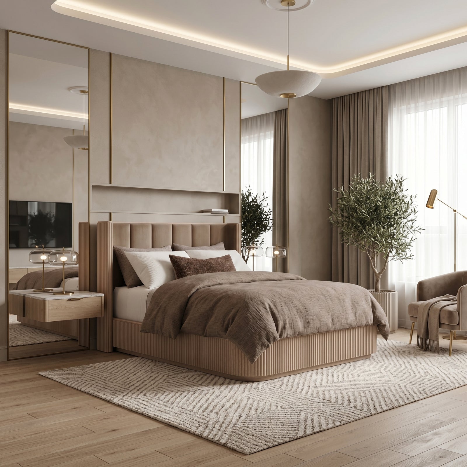 Taupe Fluted Bed Frame