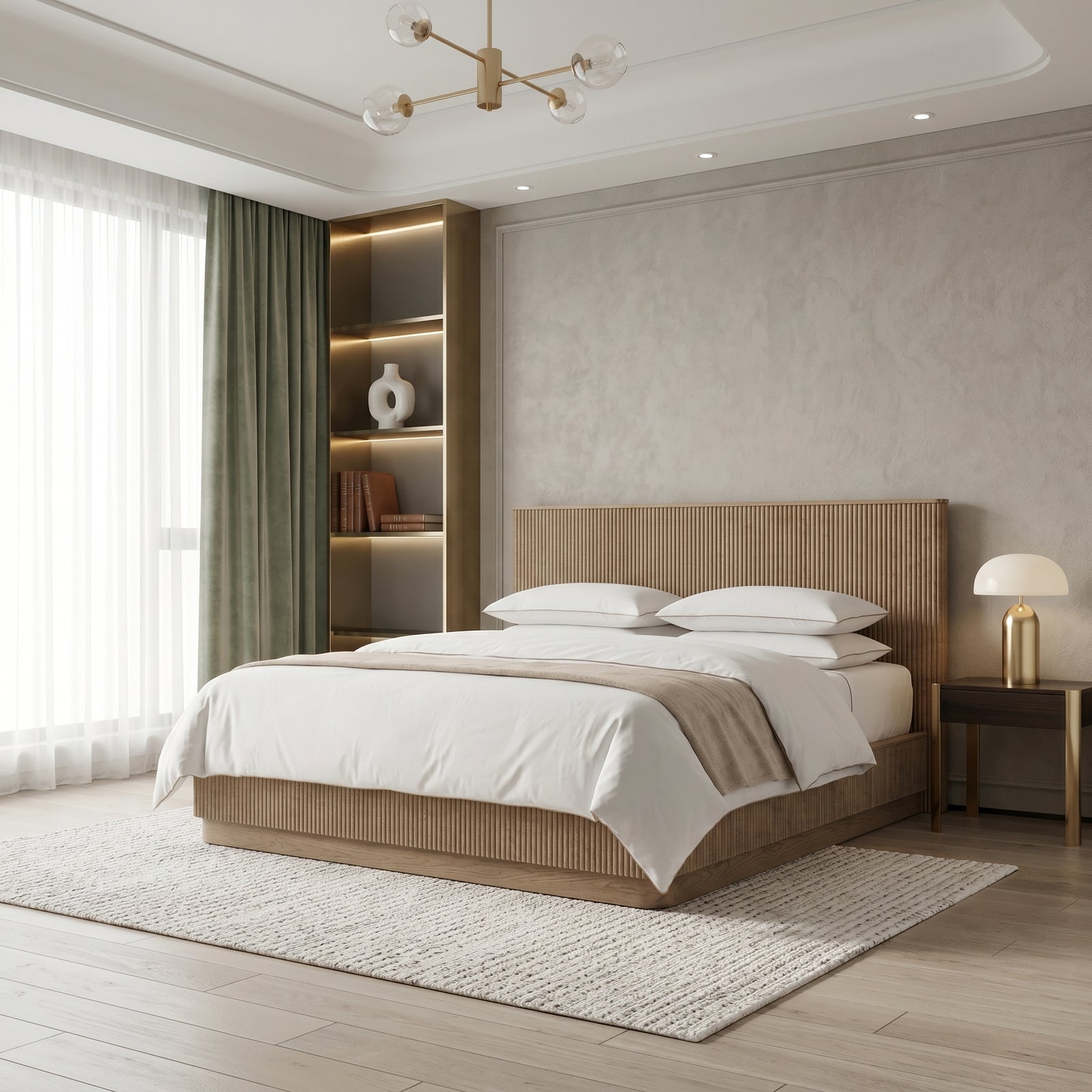Fluted Wood Platform Bed Frame