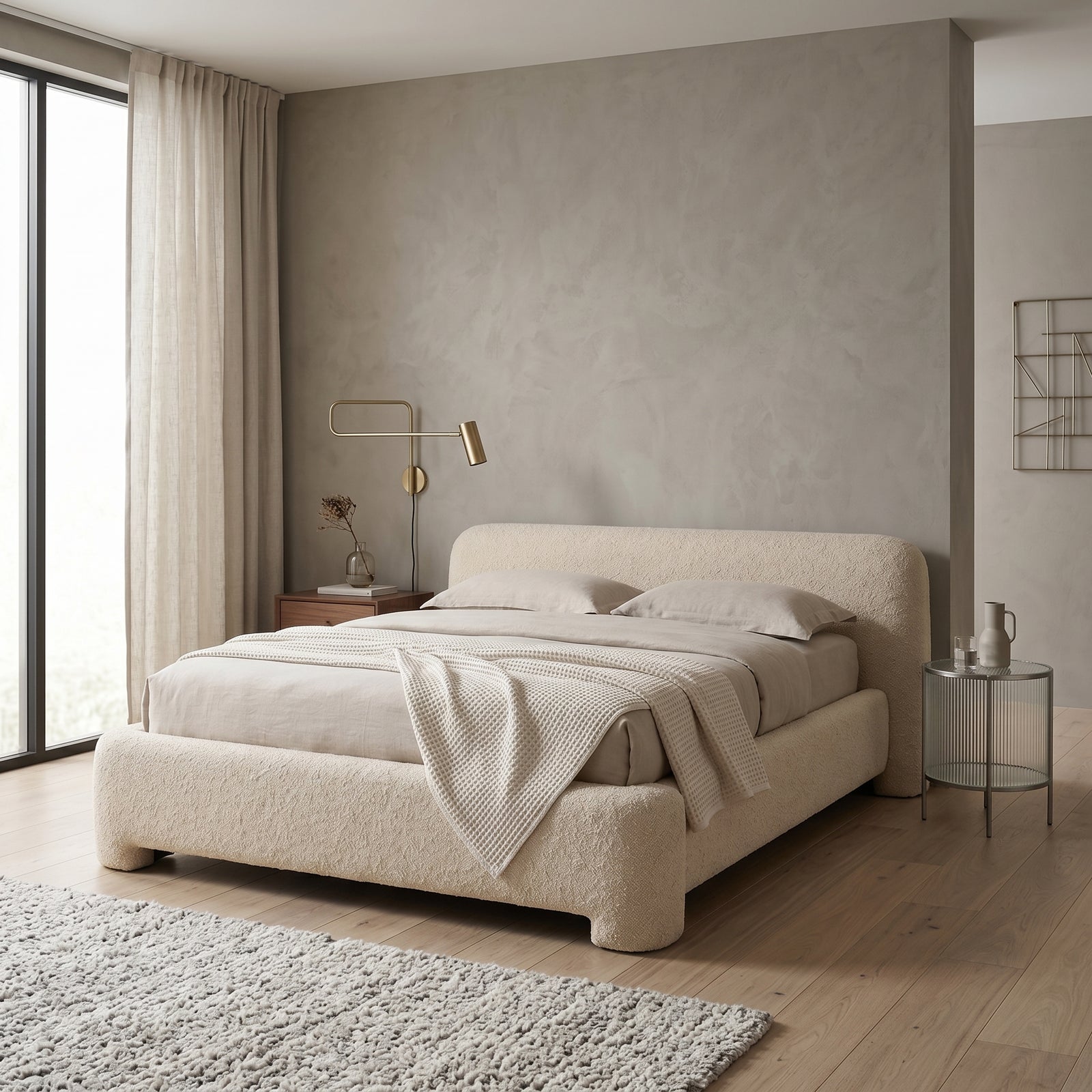Cream Boucle Bed Frame