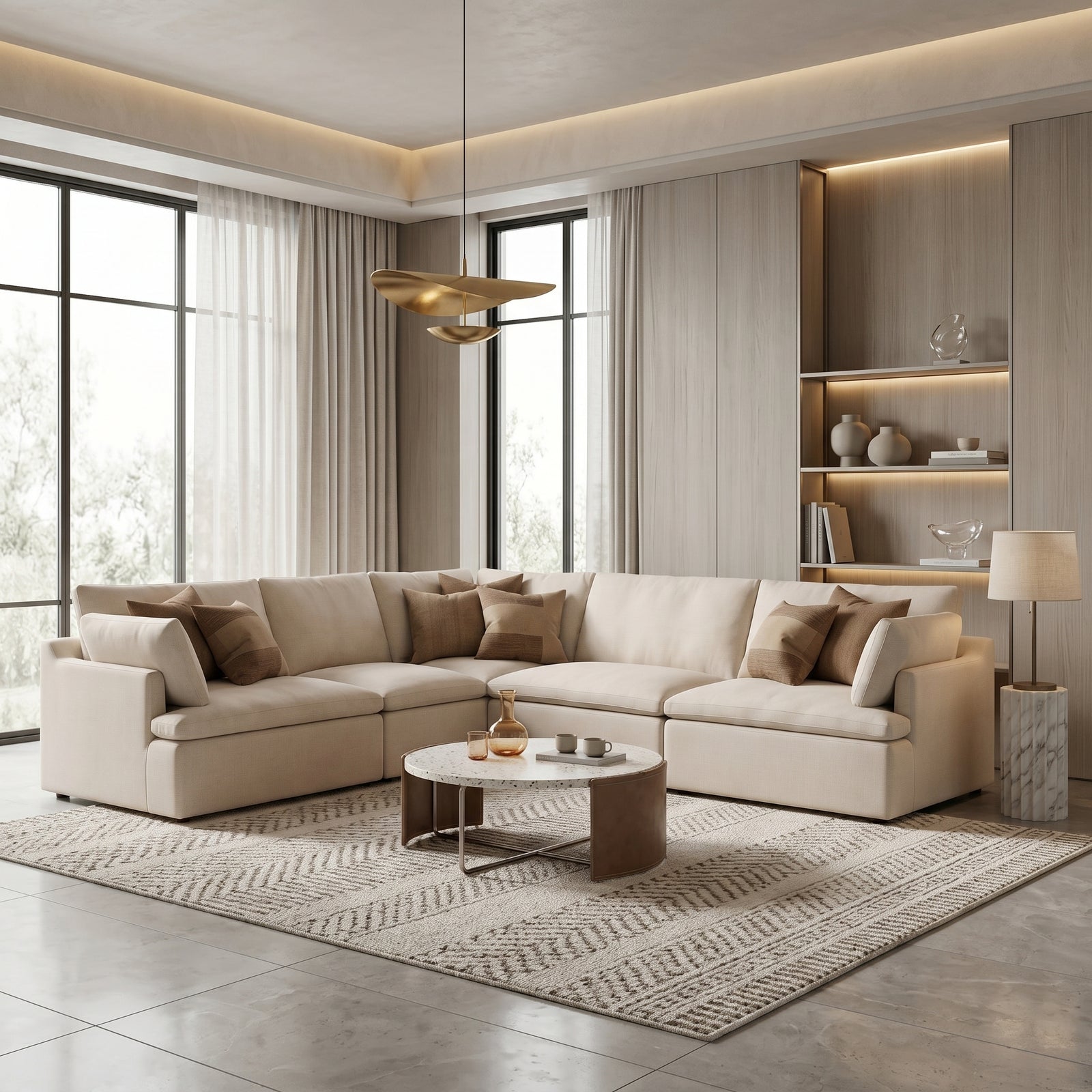 Beige Linen Sectional Sofa