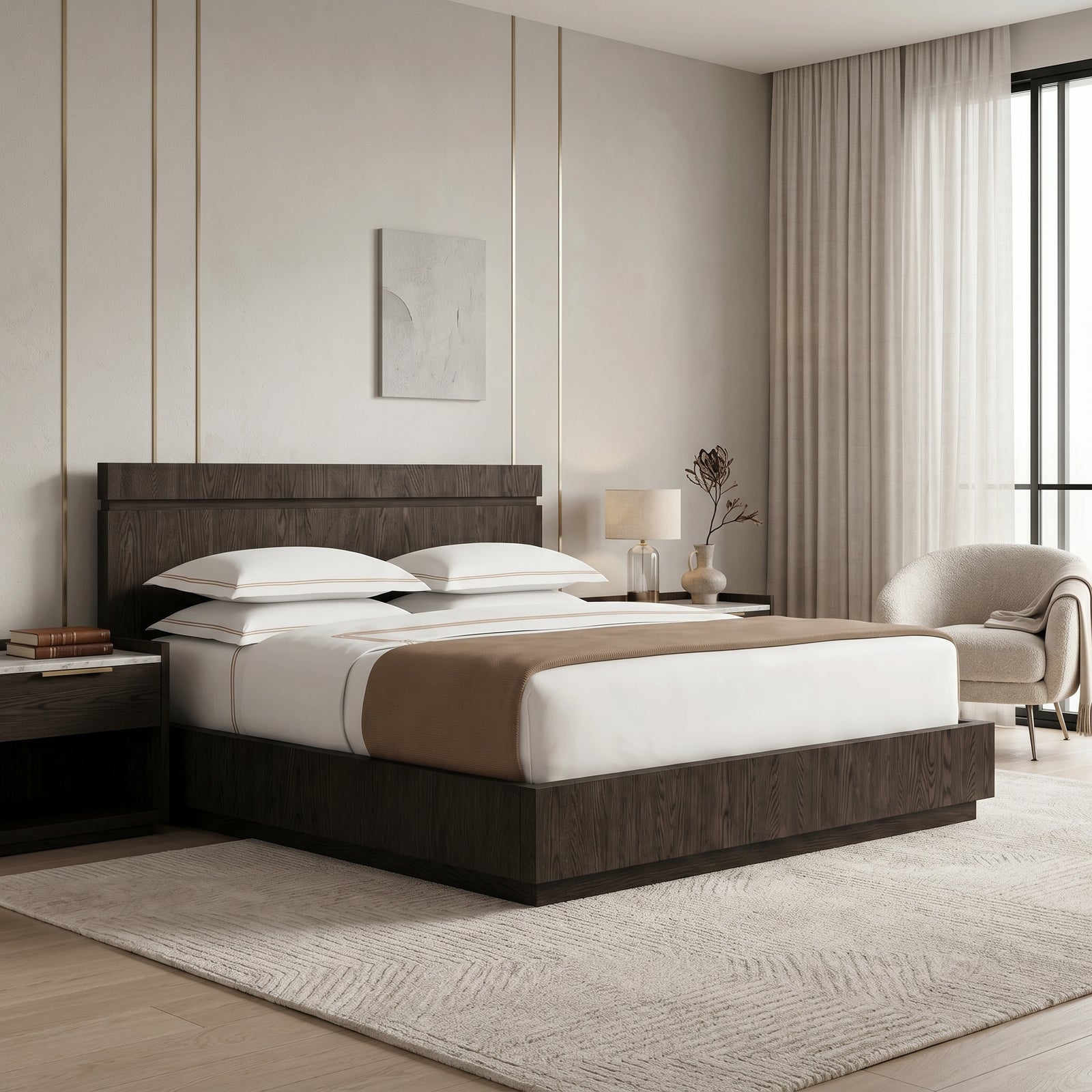 Dark Wood Panel Bed