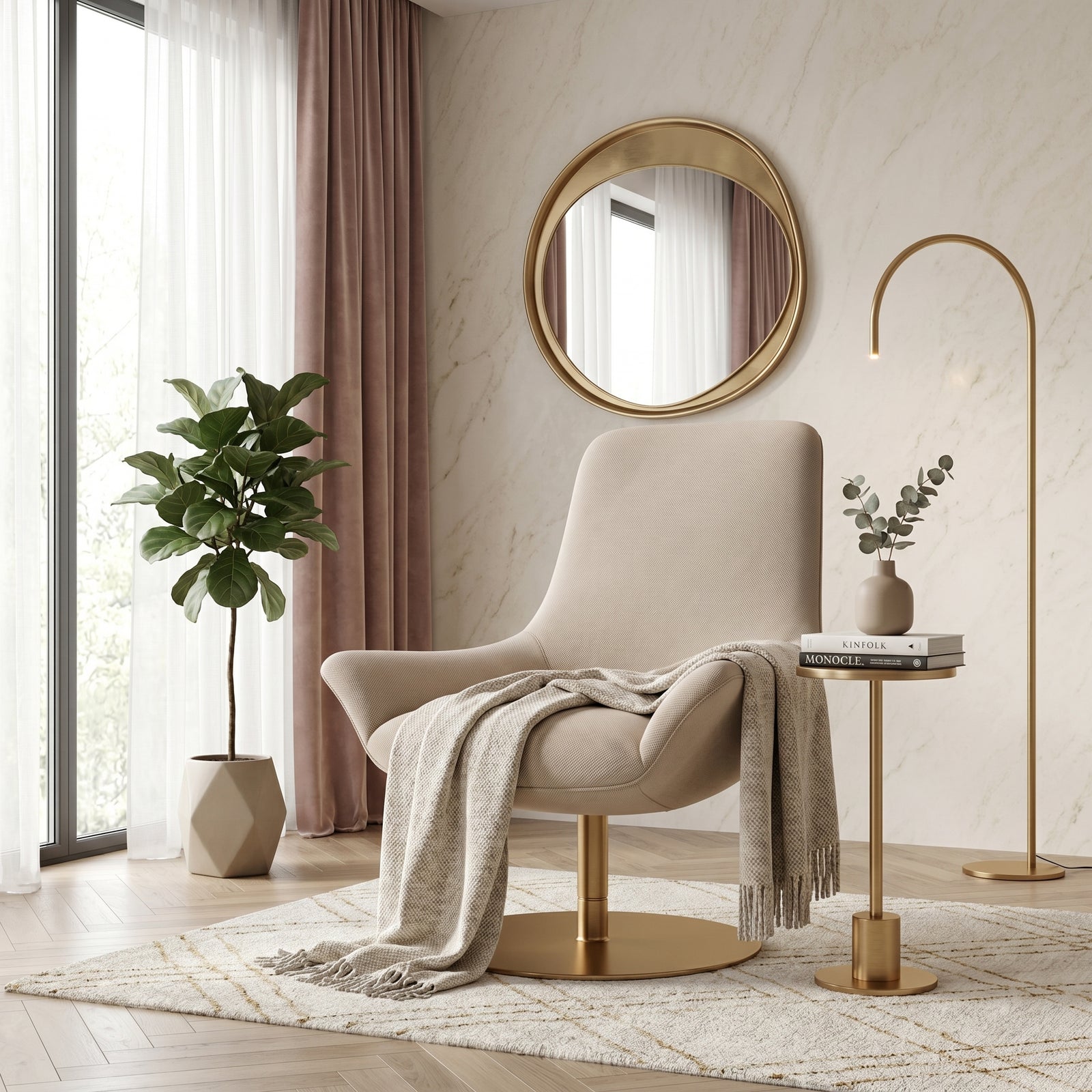 Beige Swivel Armchair