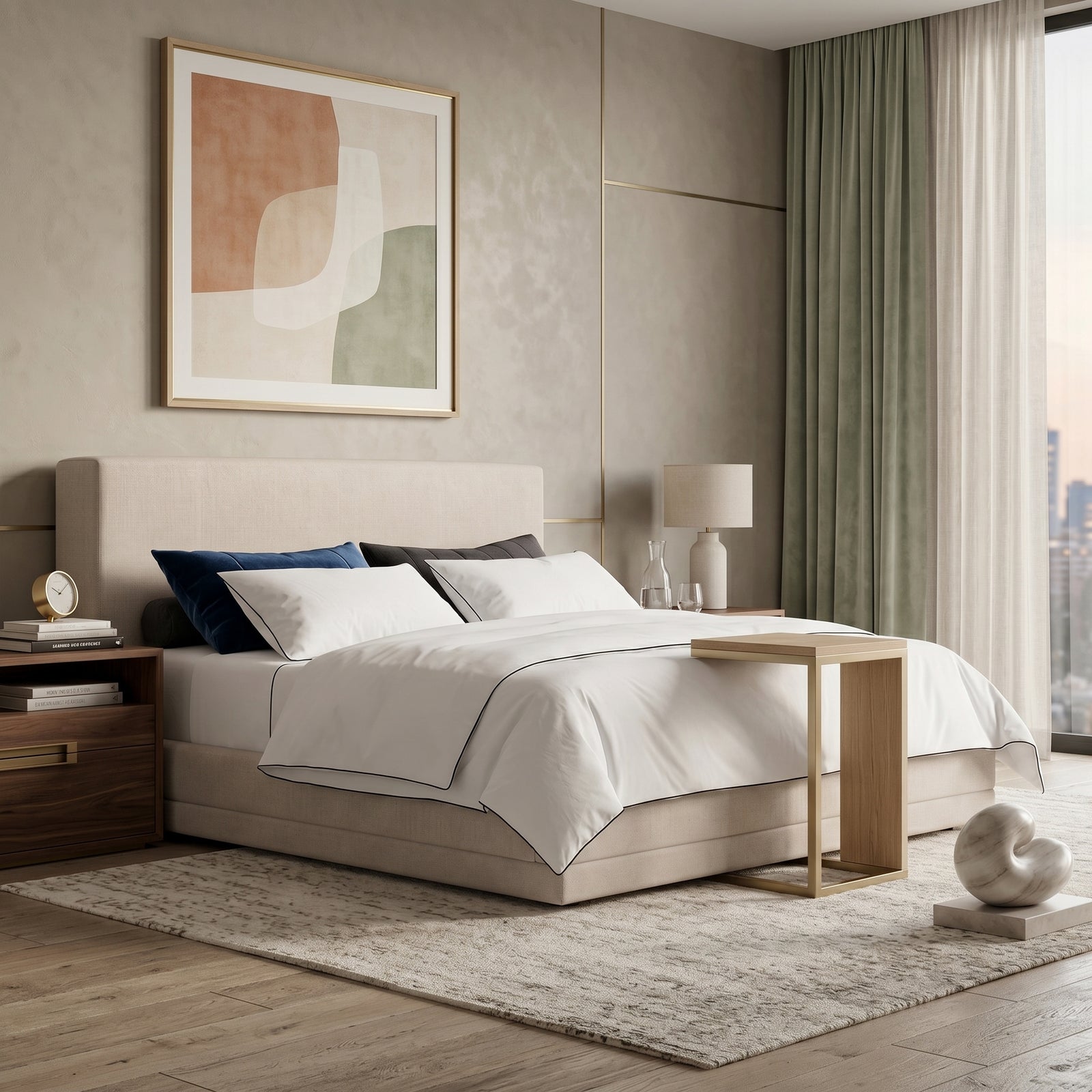 Beige Linen Bed Frame