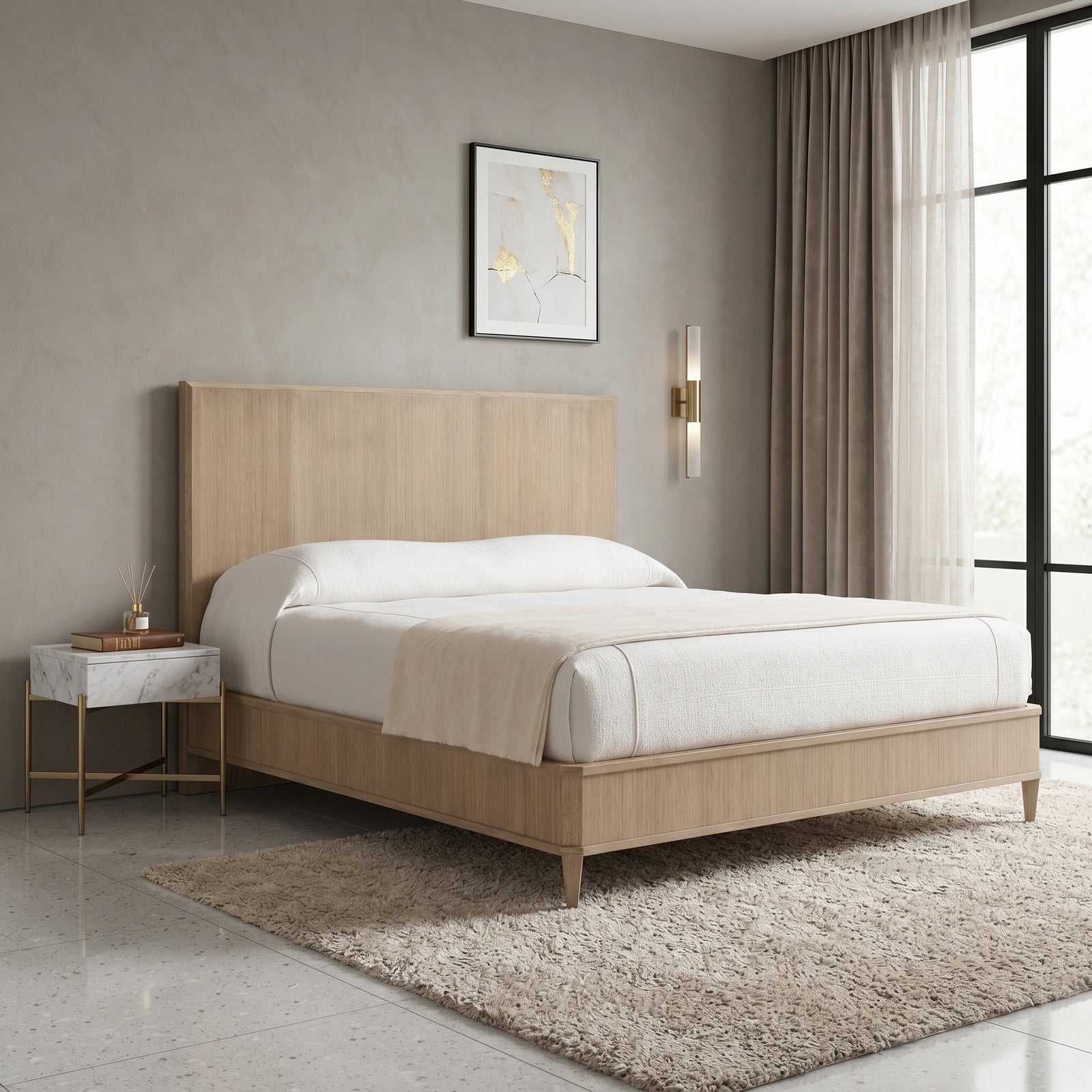 Ash Wood Panel Bed